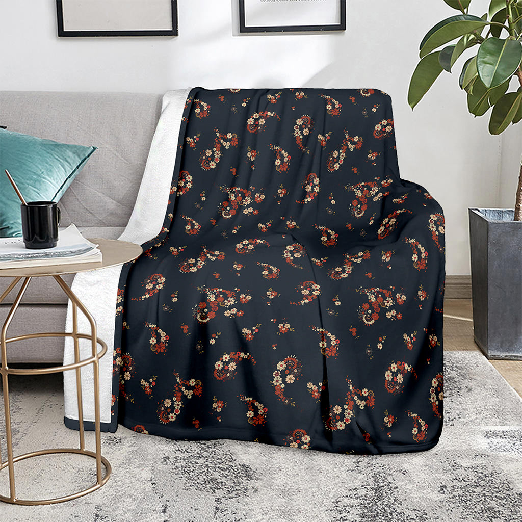 Boho Paisley Flower Pattern Print Blanket