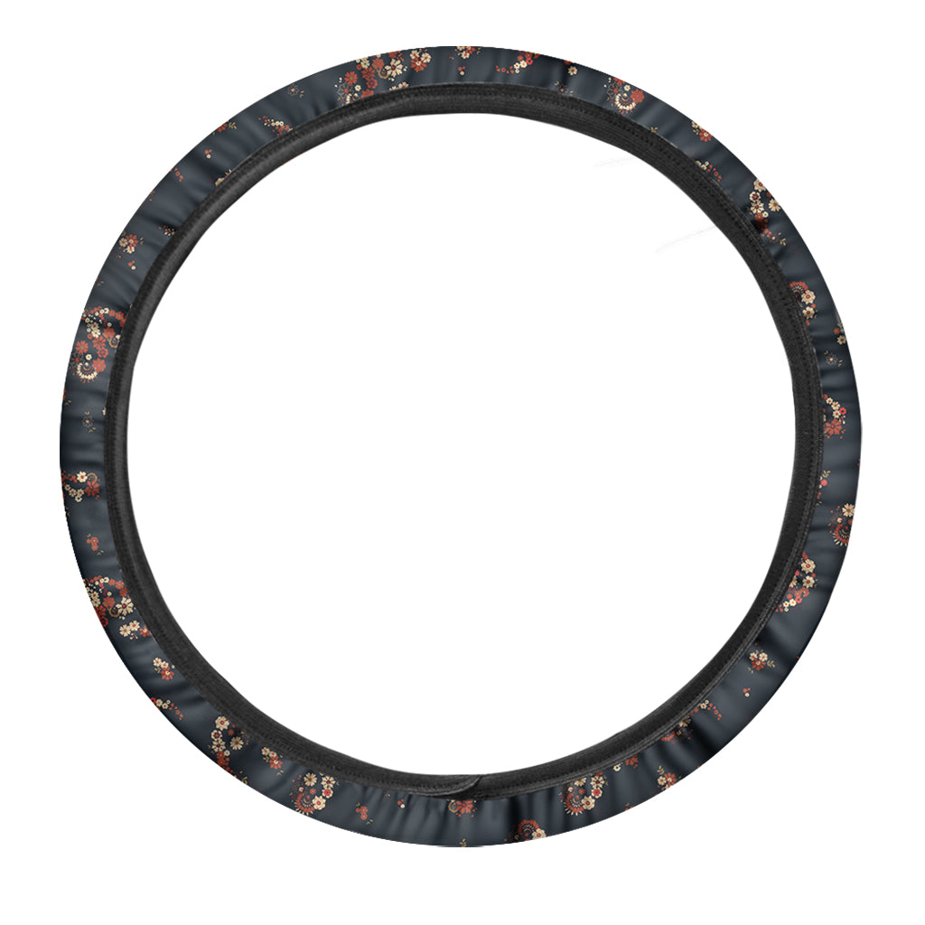 Boho Paisley Flower Pattern Print Car Steering Wheel Cover