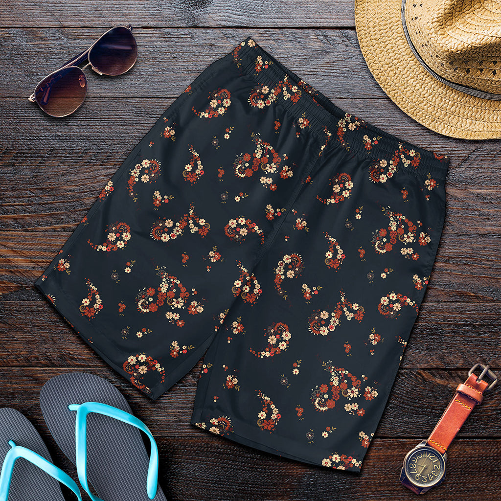 Boho Paisley Flower Pattern Print Men's Shorts