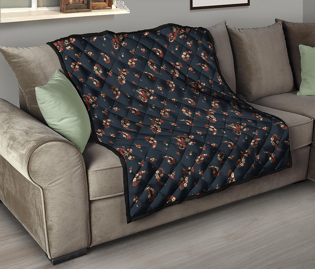 Boho Paisley Flower Pattern Print Quilt