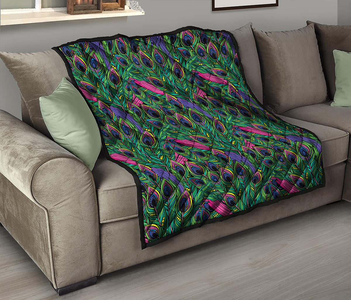 Boho Peacock Feather Pattern Print Quilt