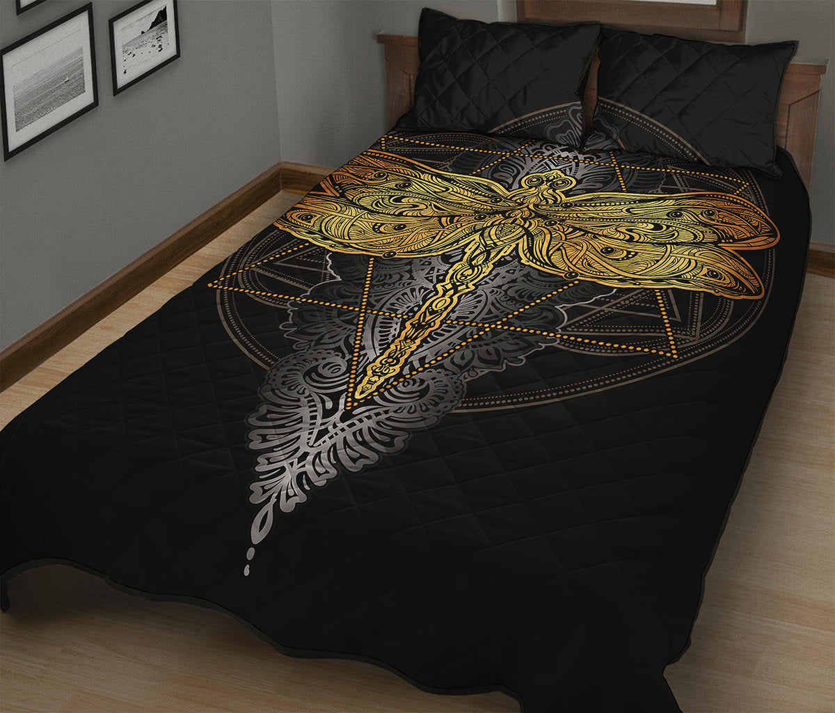 Boho Spiritual Dragonfly Print Quilt Bed Set