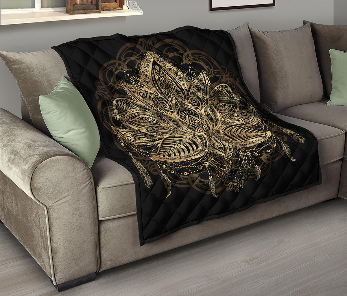 Boho Spiritual Lotus Print Quilt