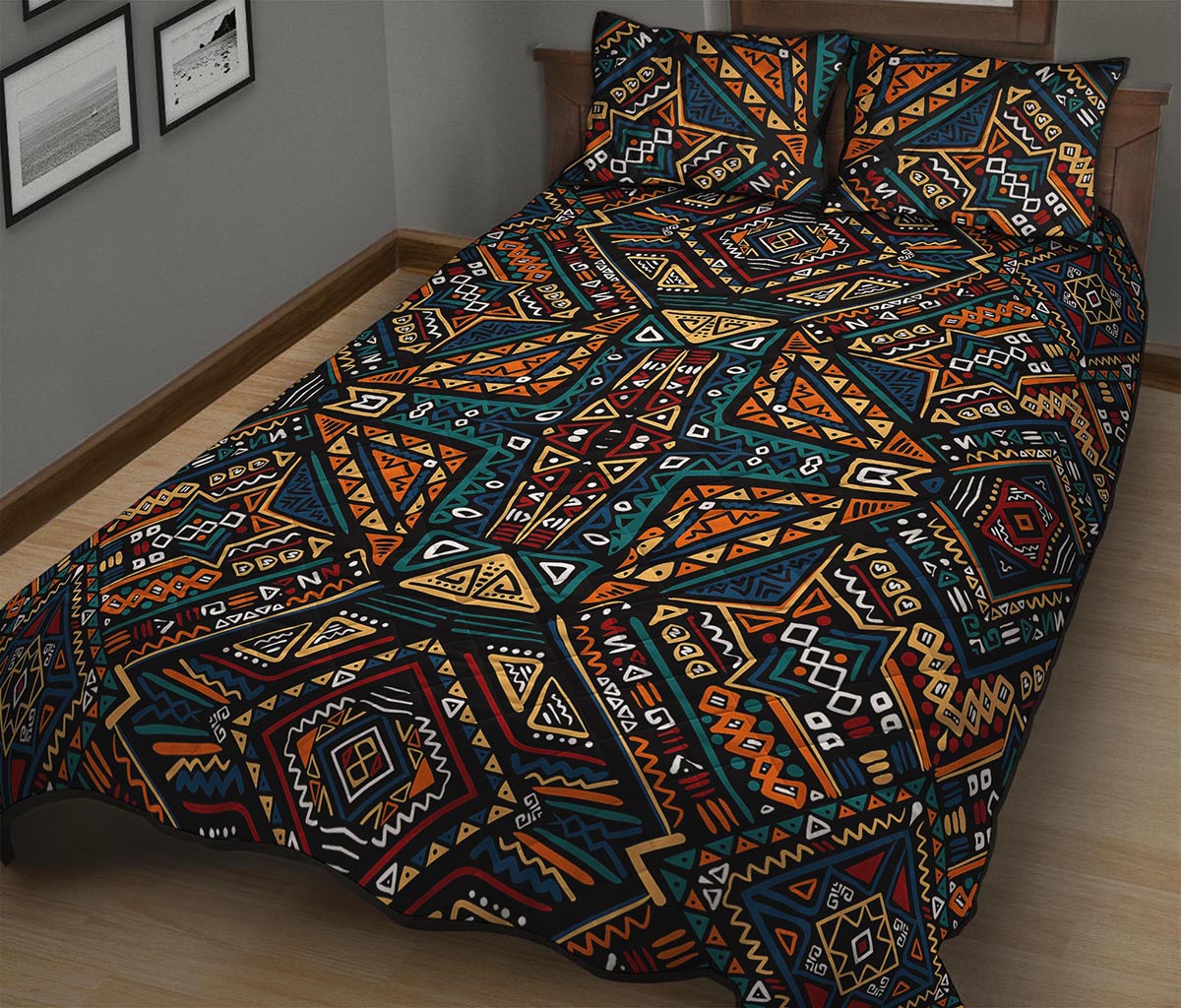 Boho Tribal Aztec Pattern Print Quilt Bed Set