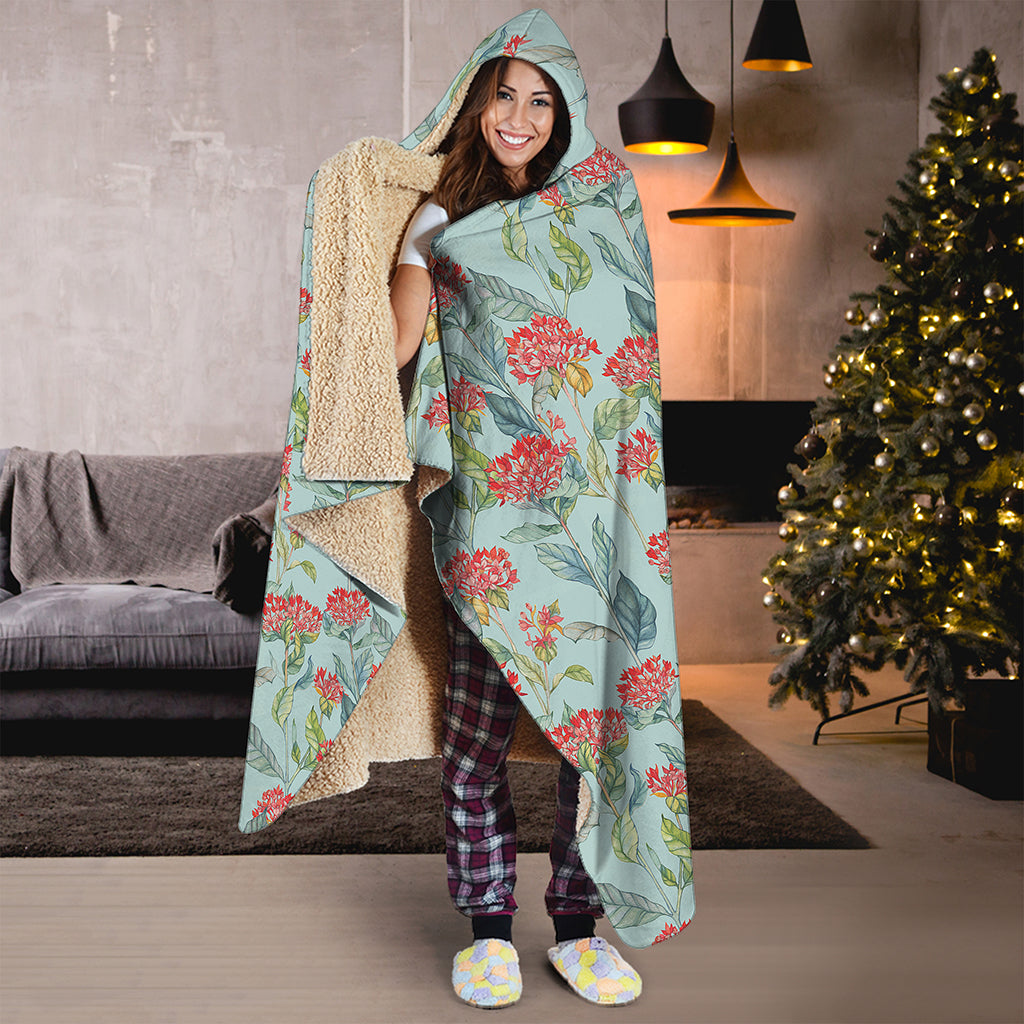 Bouvardia Pattern Print Hooded Blanket