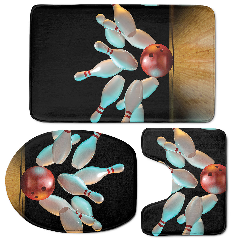 Bowling Strike Print 3 Piece Bath Mat Set