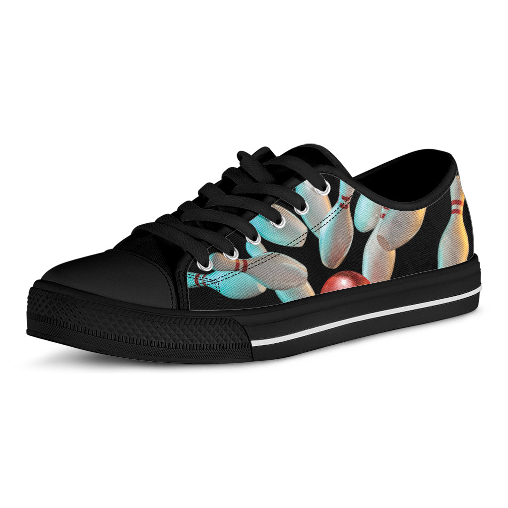 Bowling Strike Print Black Low Top Shoes