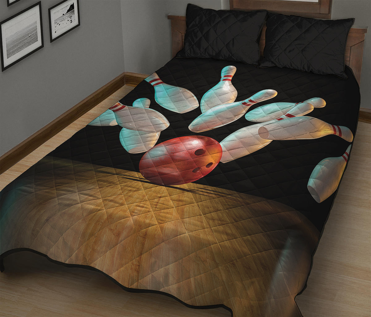 Bowling Strike Print Quilt Bed Set