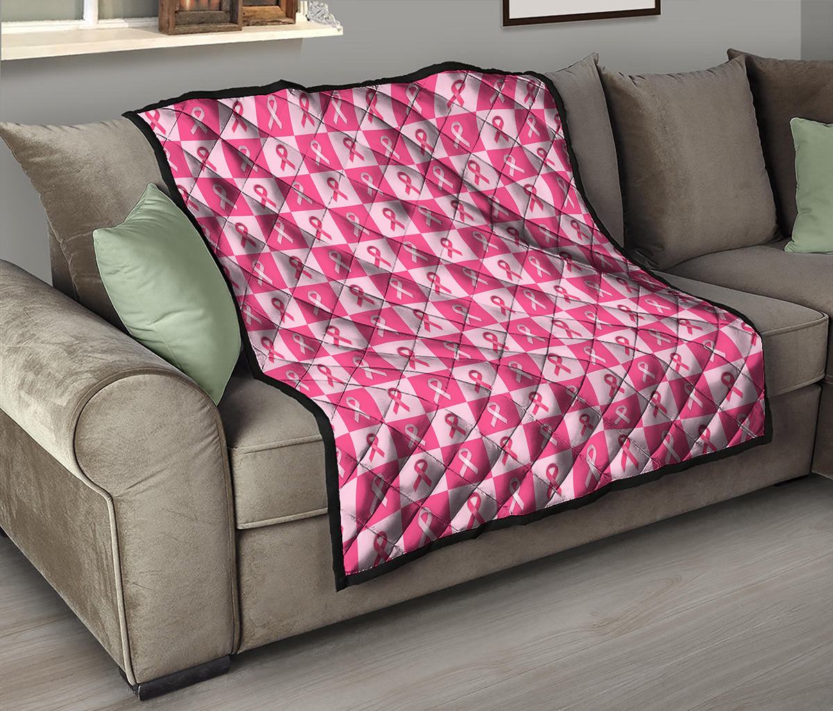 Breast Cancer Awareness Pattern Print Quilt