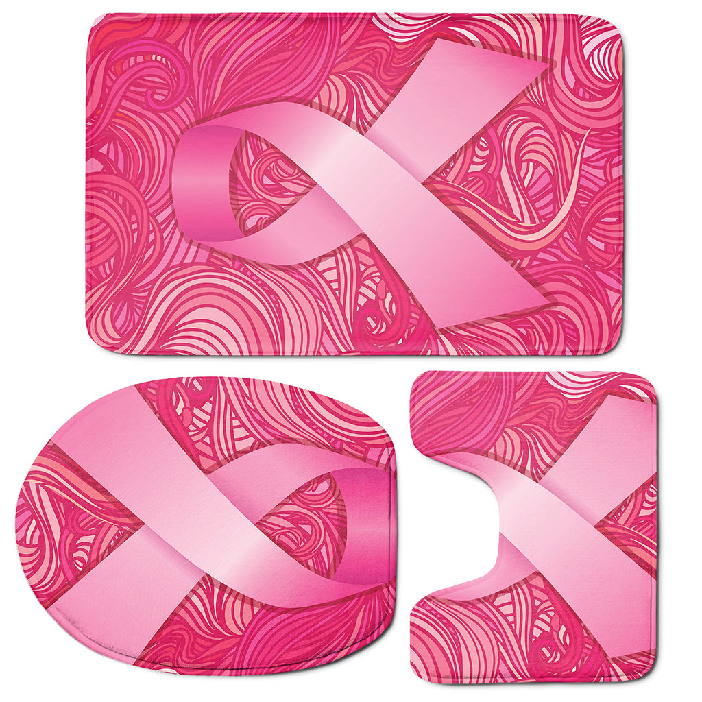 Breast Cancer Awareness Ribbon Print 3 Piece Bath Mat Set