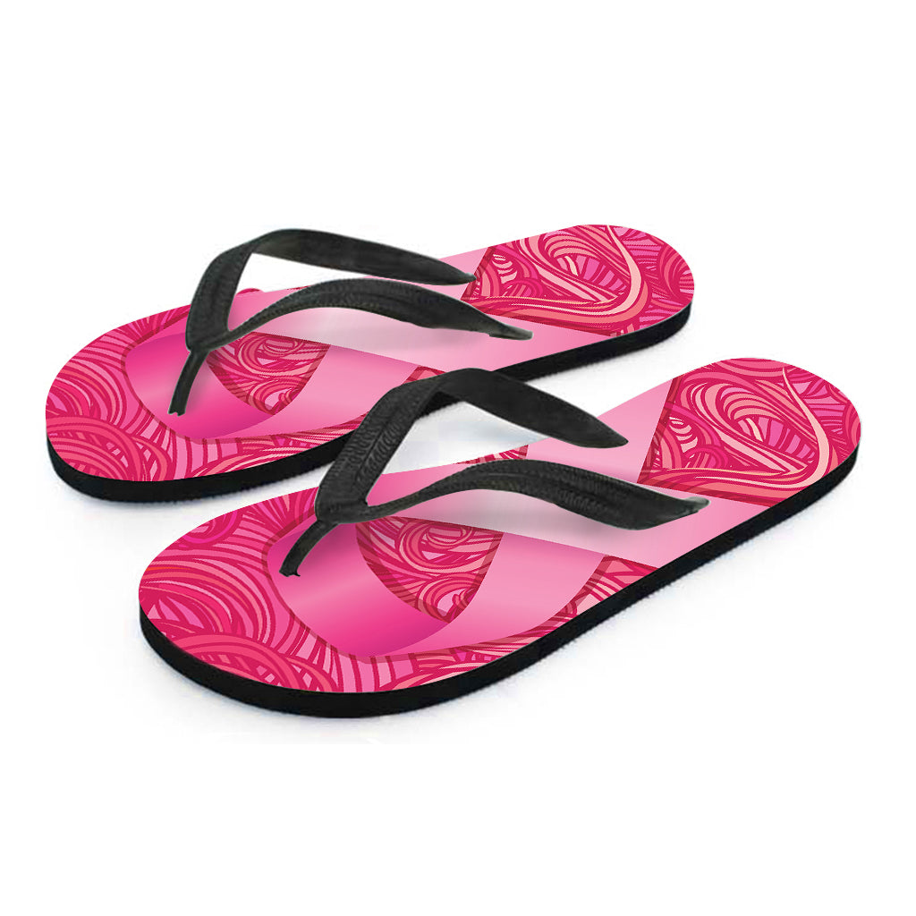 Breast Cancer Awareness Ribbon Print Flip Flops
