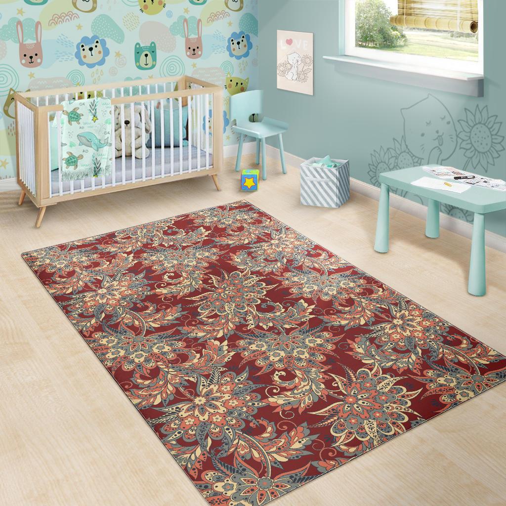 Brick Floral Bohemian Pattern Print Area Rug GearFrost