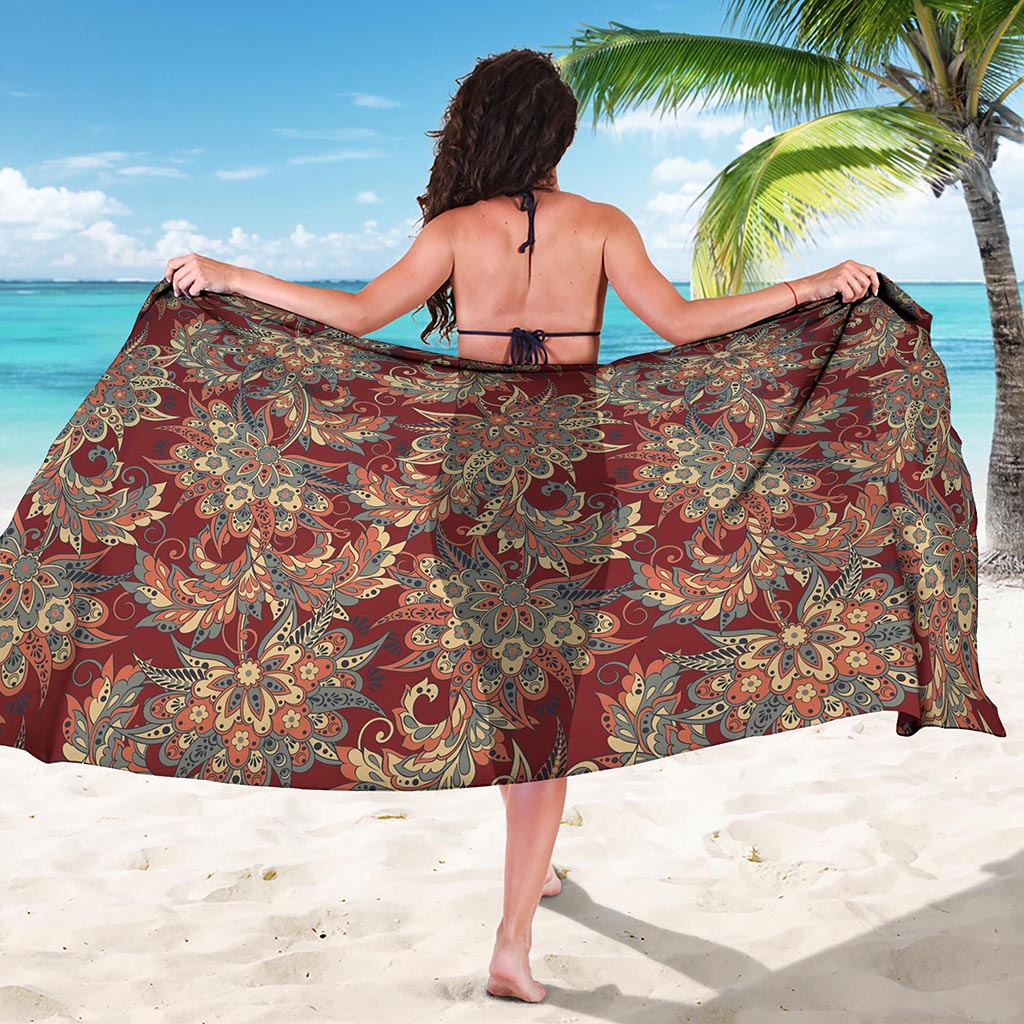 Brick Floral Bohemian Pattern Print Beach Sarong Wrap