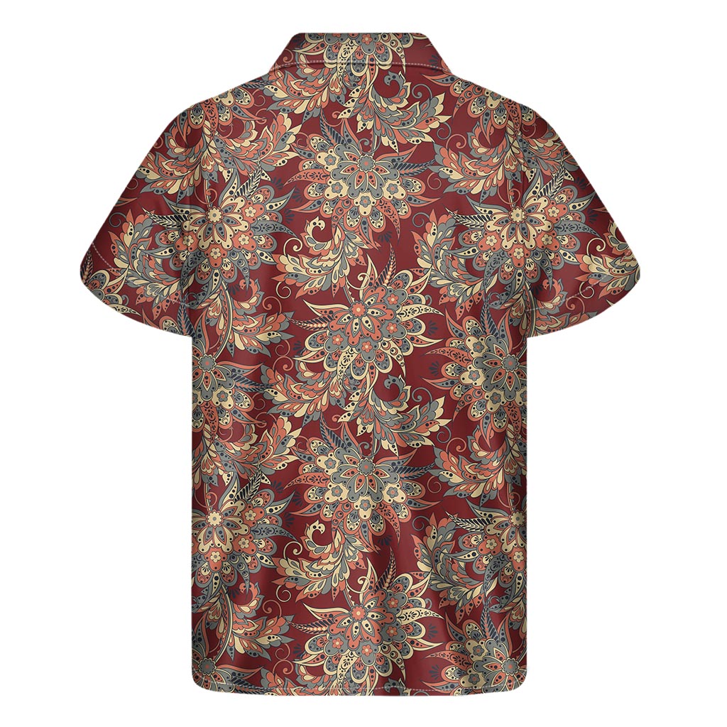Brick Floral Bohemian Pattern Print Men's Short Sleeve Shirt