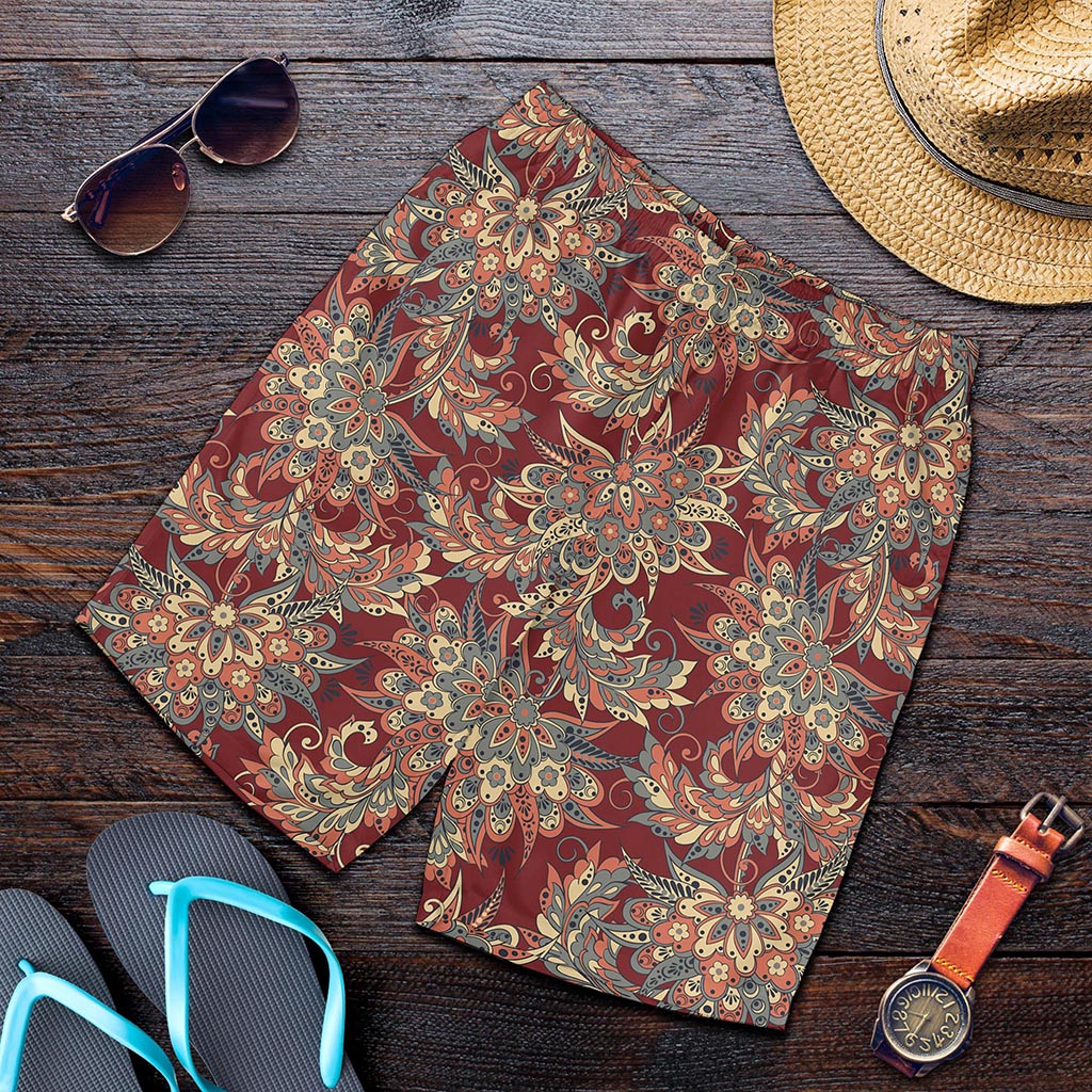 Brick Floral Bohemian Pattern Print Men's Shorts