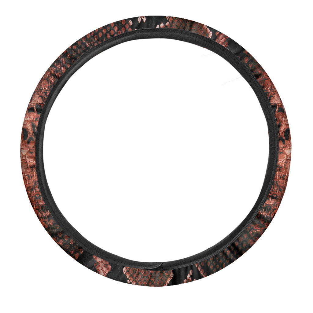 Brick Red Python Snakeskin Print Car Steering Wheel Cover