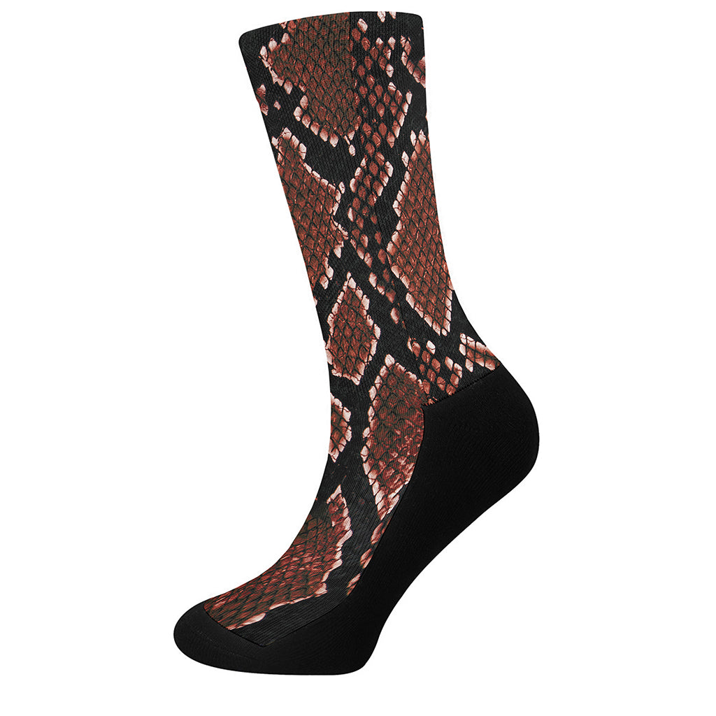 Brick Red Python Snakeskin Print Crew Socks