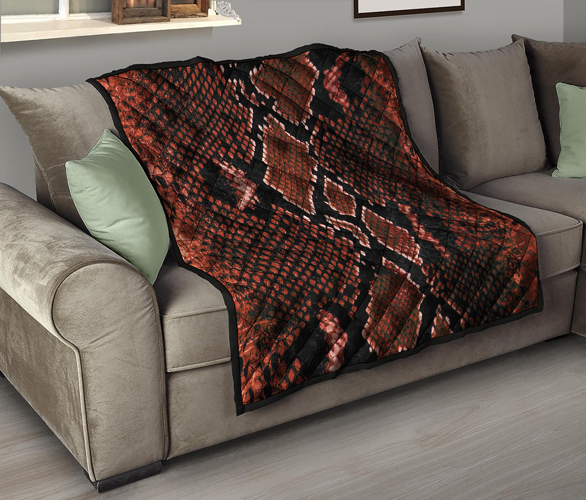 Brick Red Python Snakeskin Print Quilt
