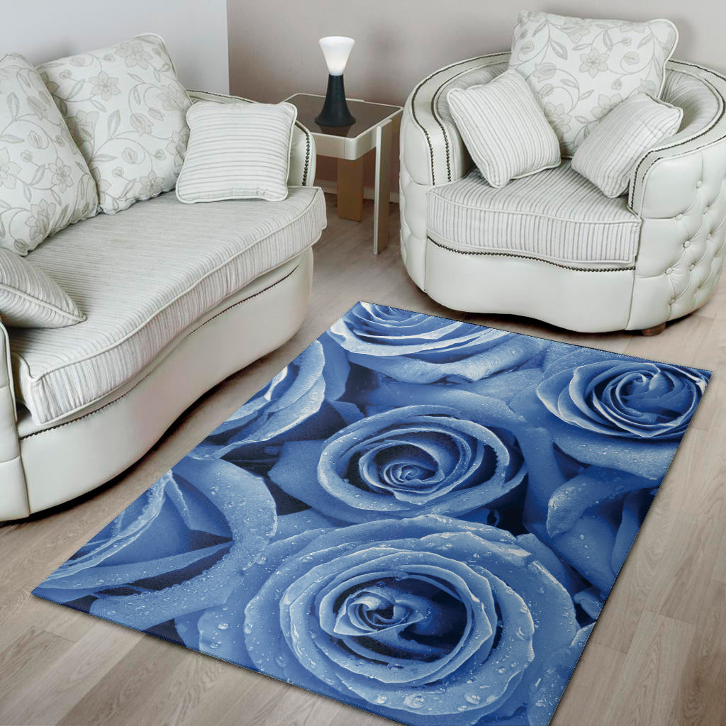 Bright Blue Rose Print Area Rug