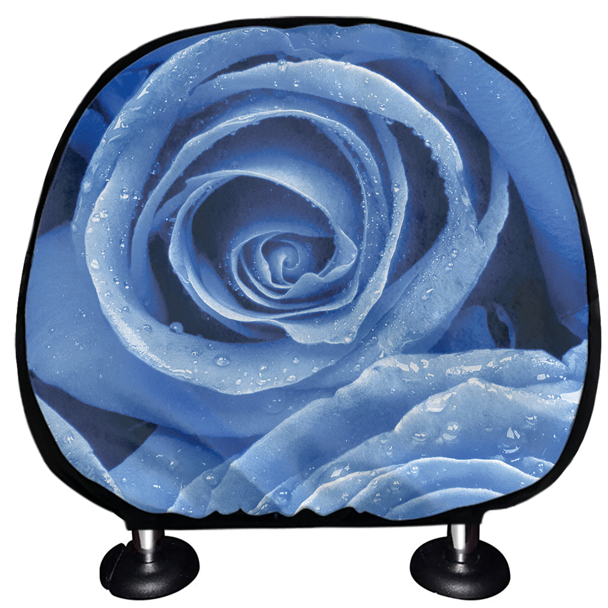 Bright Blue Rose Print Car Headrest Covers