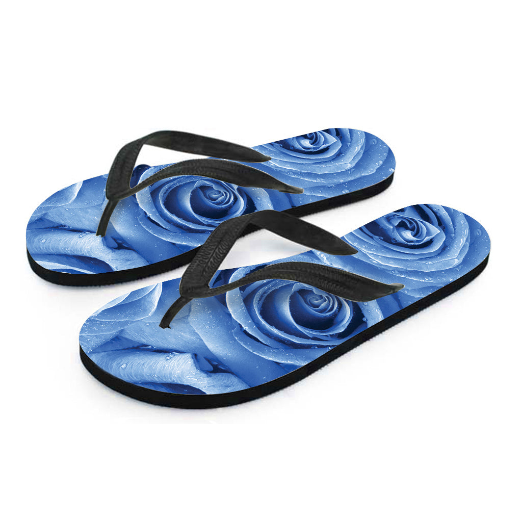 Bright Blue Rose Print Flip Flops