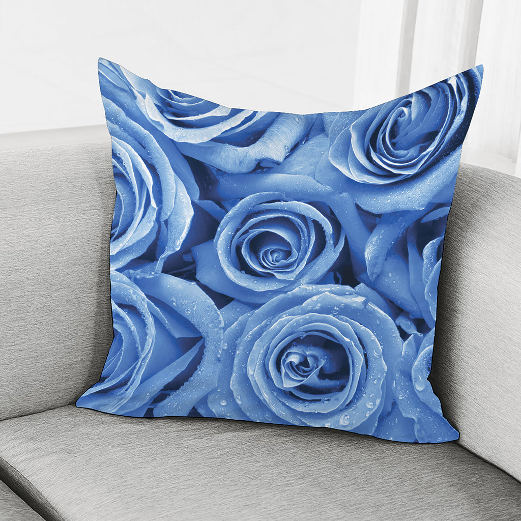Bright Blue Rose Print Pillow Cover