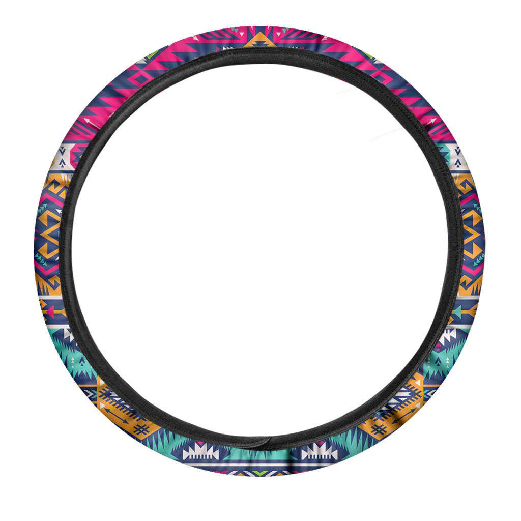 Bright Colors Aztec Pattern Print Car Steering Wheel Cover