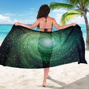 Bright Green Spiral Galaxy Space Print Beach Sarong Wrap GearFrost
