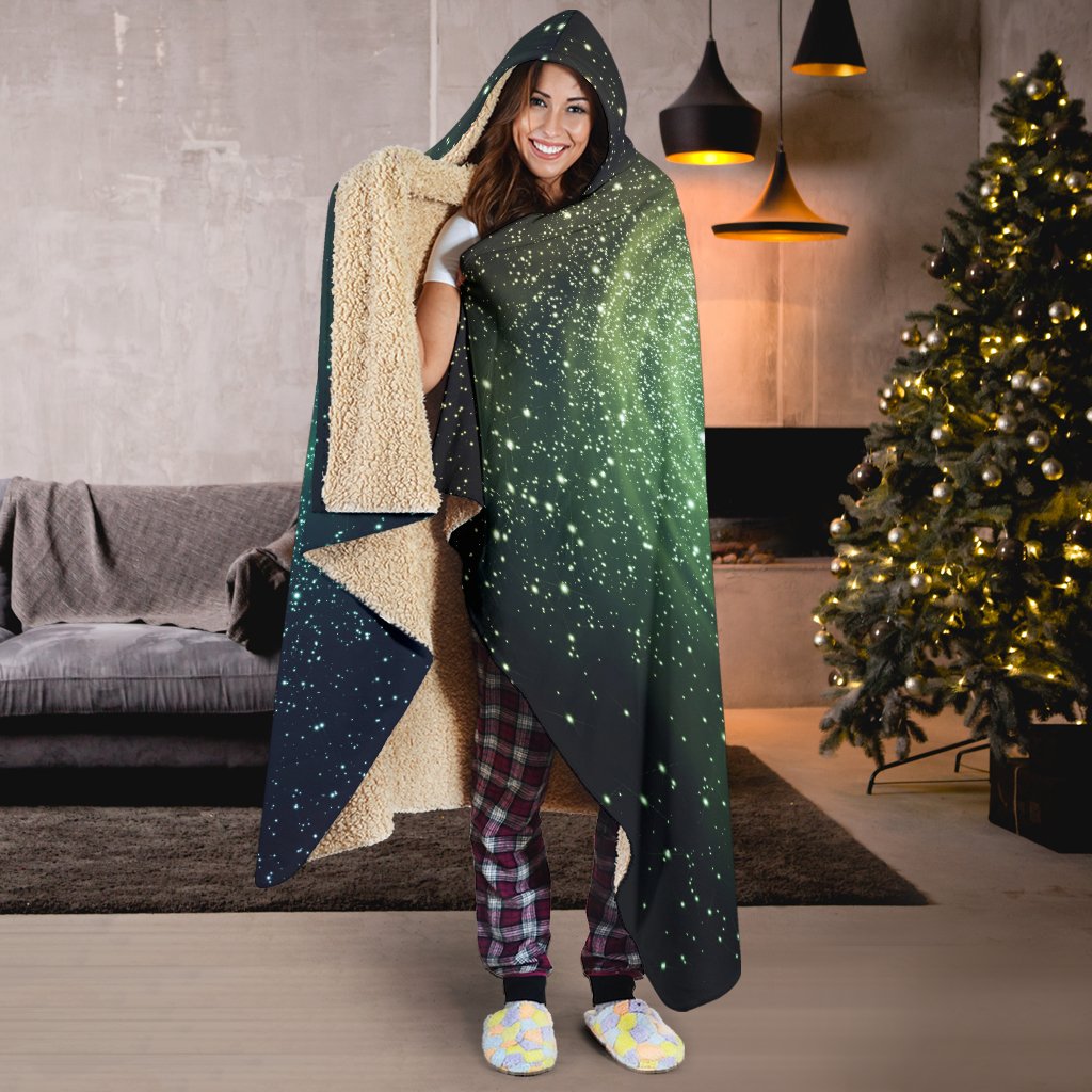 Bright Green Spiral Galaxy Space Print Hooded Blanket GearFrost