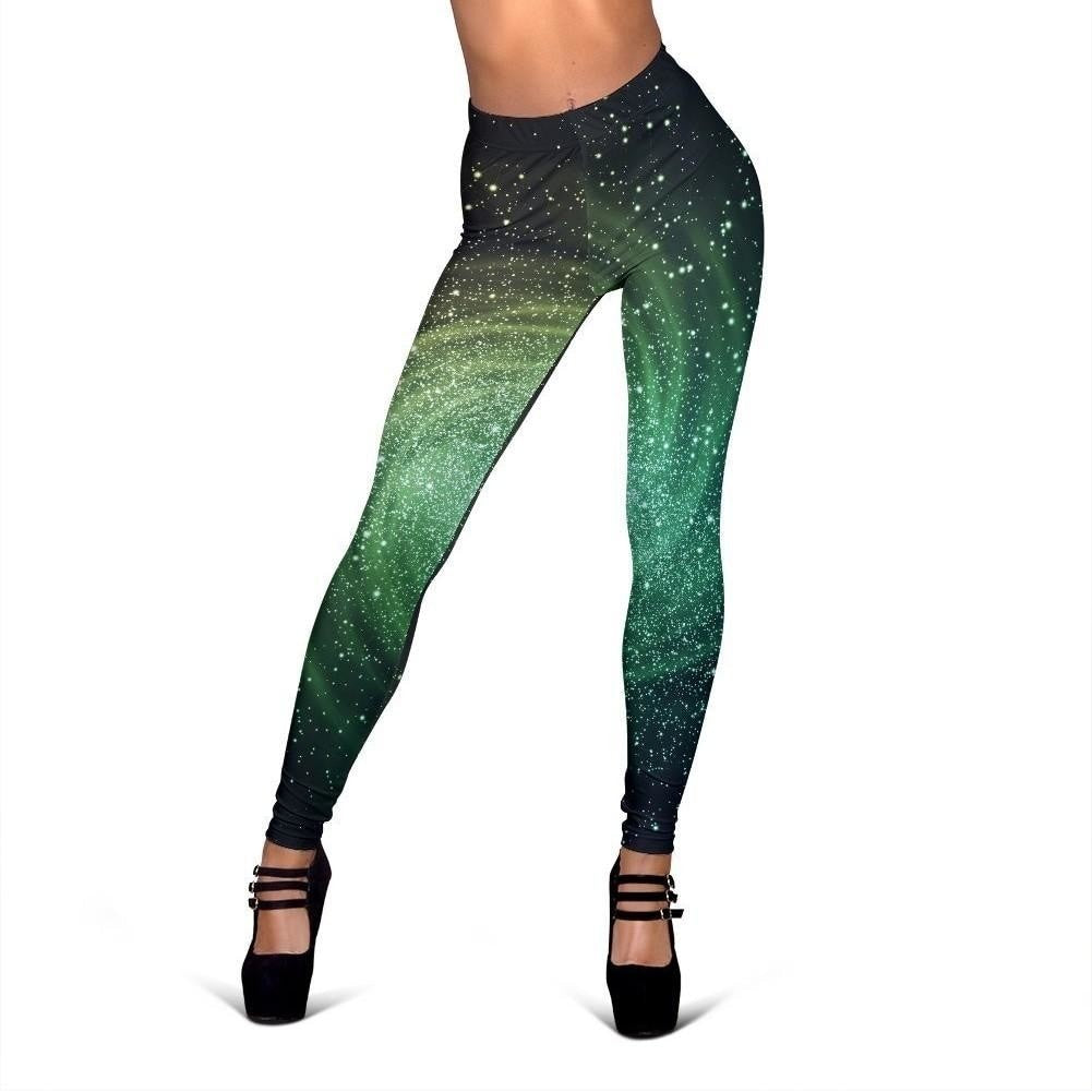 Bright Green Spiral Galaxy Space Print Women's Leggings GearFrost
