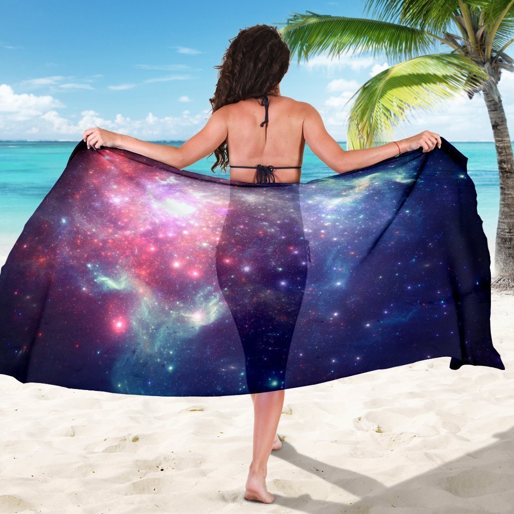 Bright Red Blue Stars Galaxy Space Print Beach Sarong Wrap GearFrost