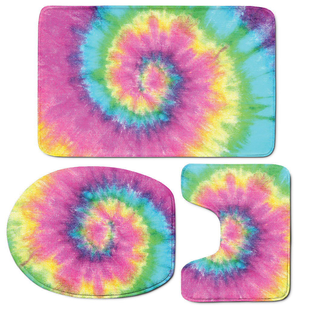 Bright Spiral Tie Dye Print 3 Piece Bath Mat Set