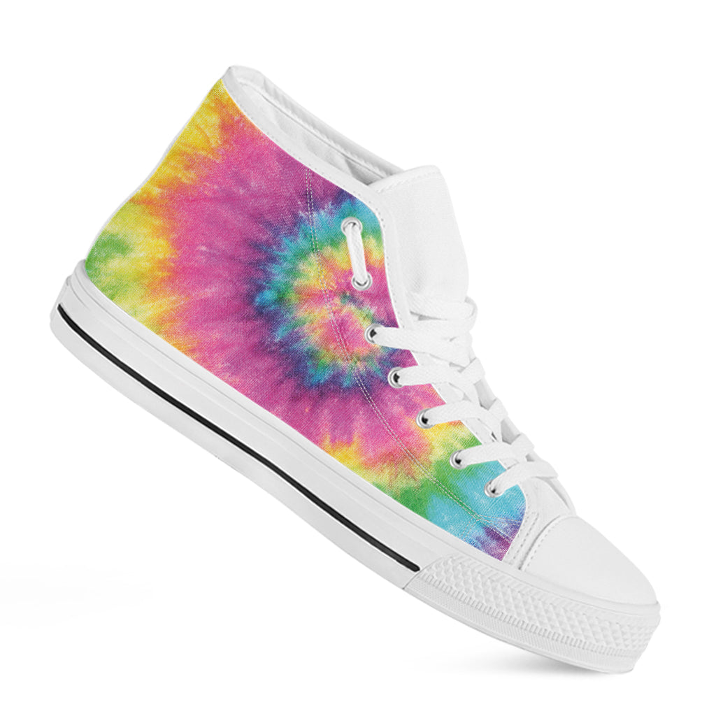 Bright Spiral Tie Dye Print White High Top Shoes