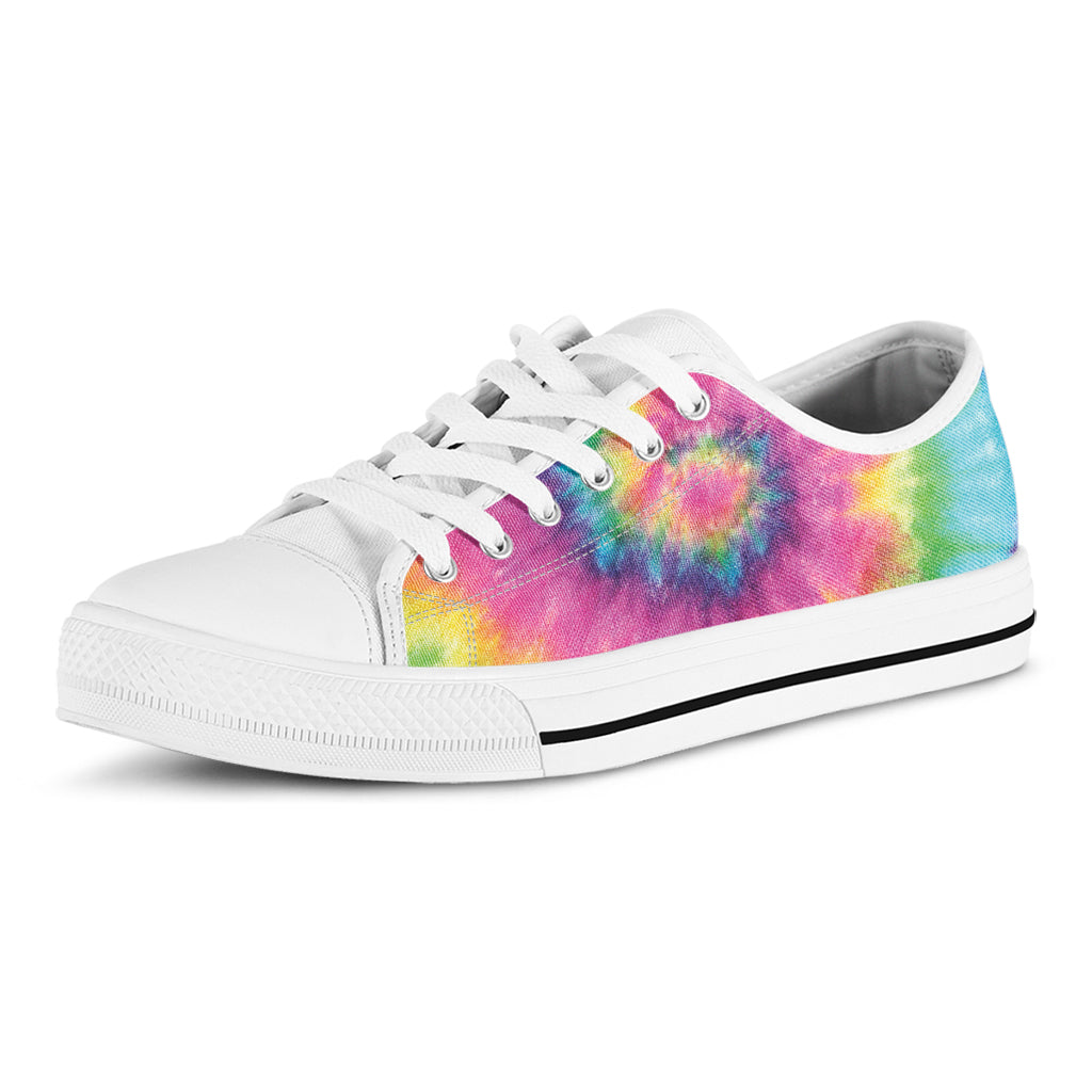 Bright Spiral Tie Dye Print White Low Top Shoes