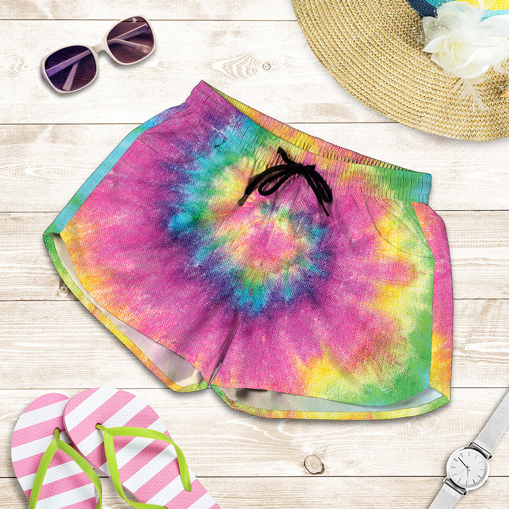Bright Spiral Tie Dye Print Women's Shorts