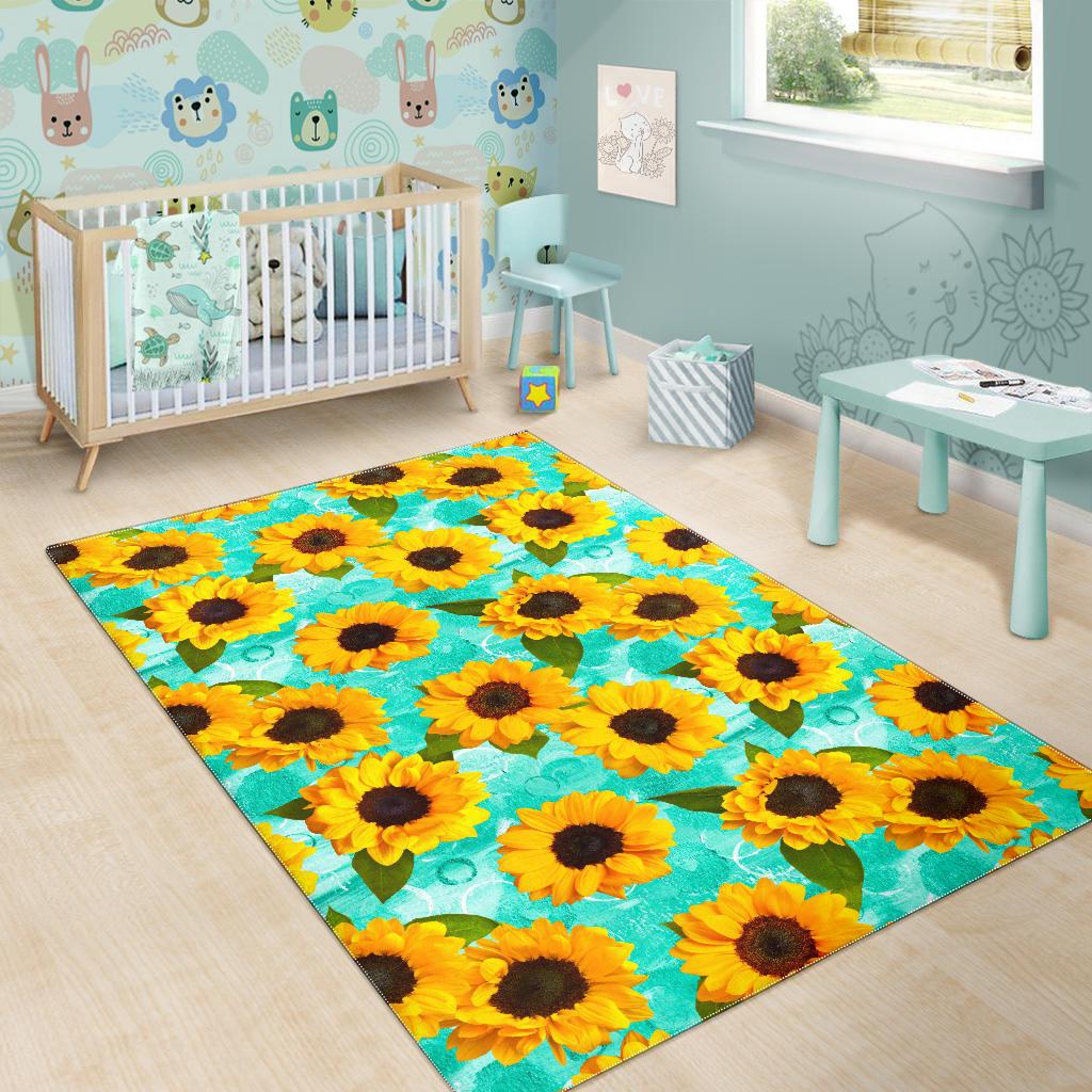 Bright Sunflower Pattern Print Area Rug GearFrost