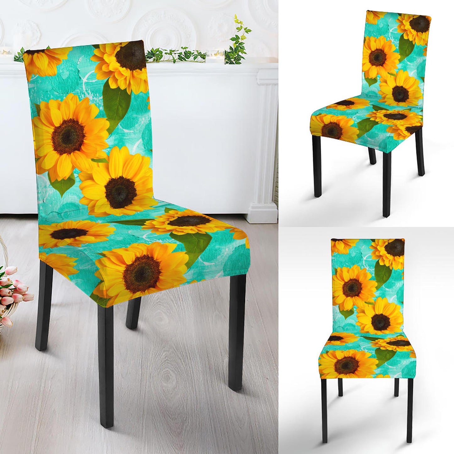 Bright Sunflower Pattern Print Dining Chair Slipcover