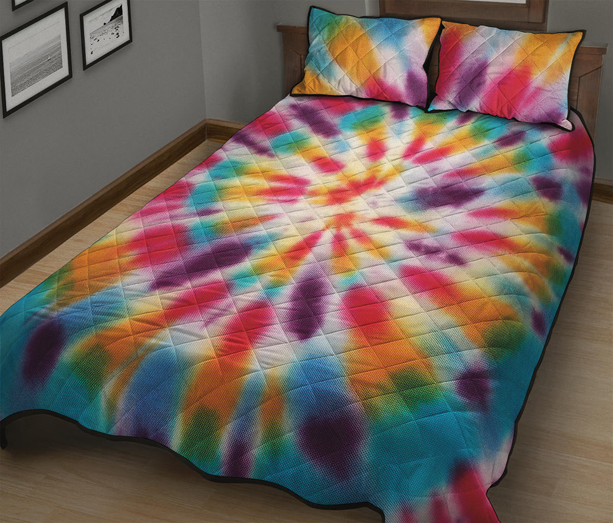Bright Swirl Tie Dye Print Quilt Bed Set