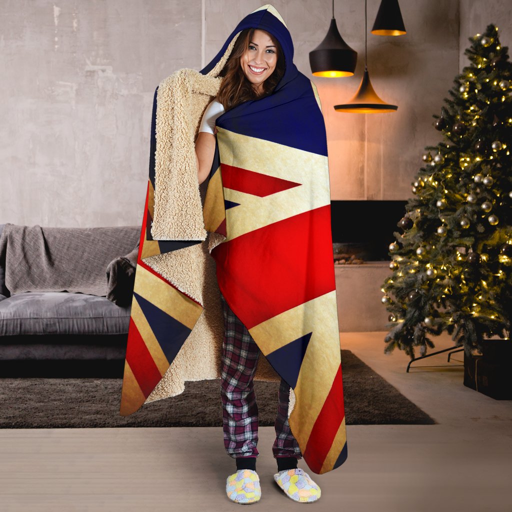 Bright Union Jack British Flag Print Hooded Blanket GearFrost