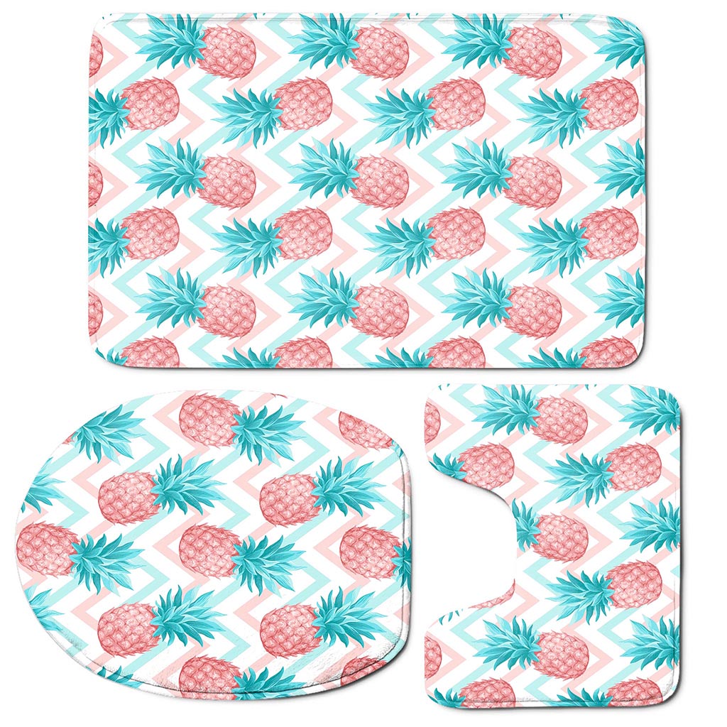 Bright Zig Zag Pineapple Pattern Print 3 Piece Bath Mat Set