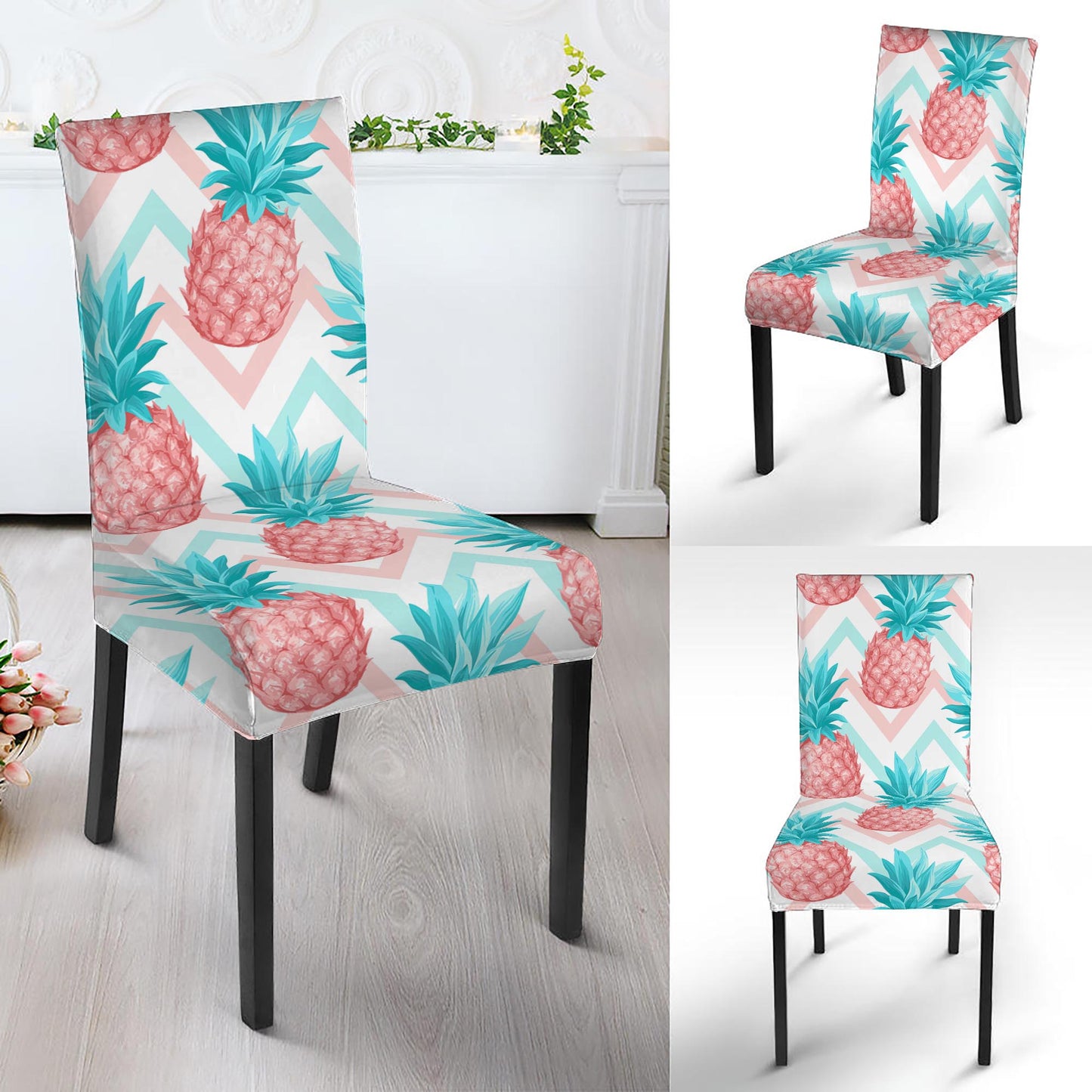 Bright Zig Zag Pineapple Pattern Print Dining Chair Slipcover