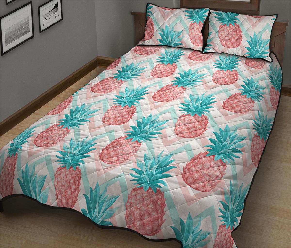 Bright Zig Zag Pineapple Pattern Print Quilt Bed Set