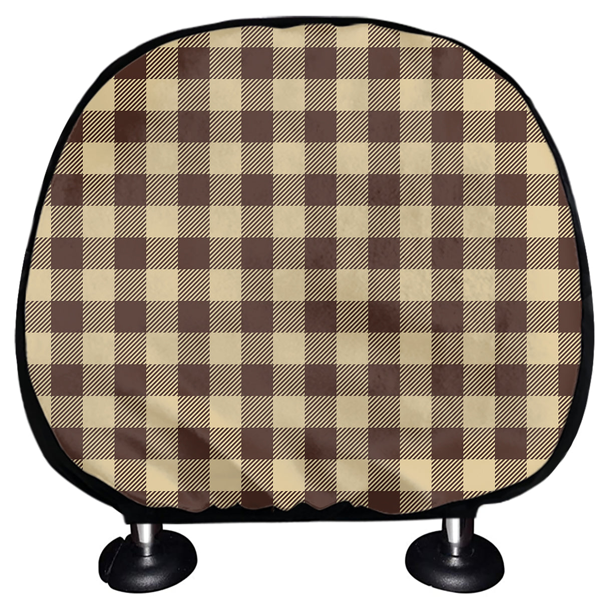 Brown And Beige Buffalo Check Print Car Headrest Covers
