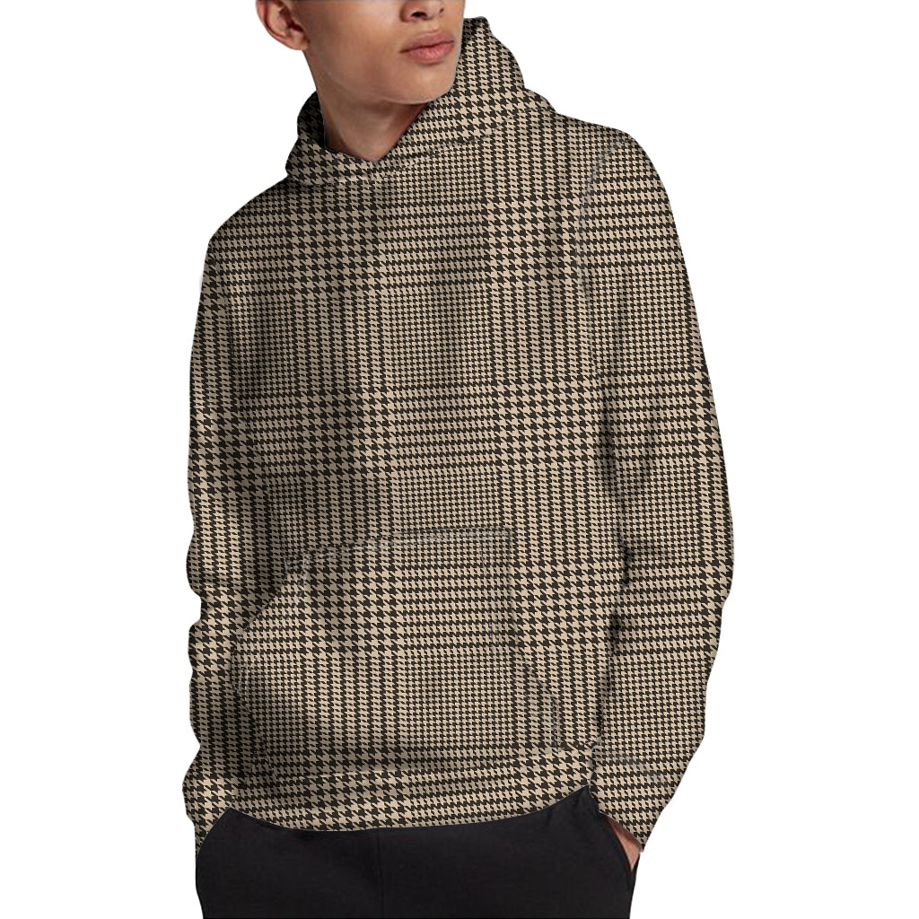Brown And Beige Glen Plaid Print Pullover Hoodie