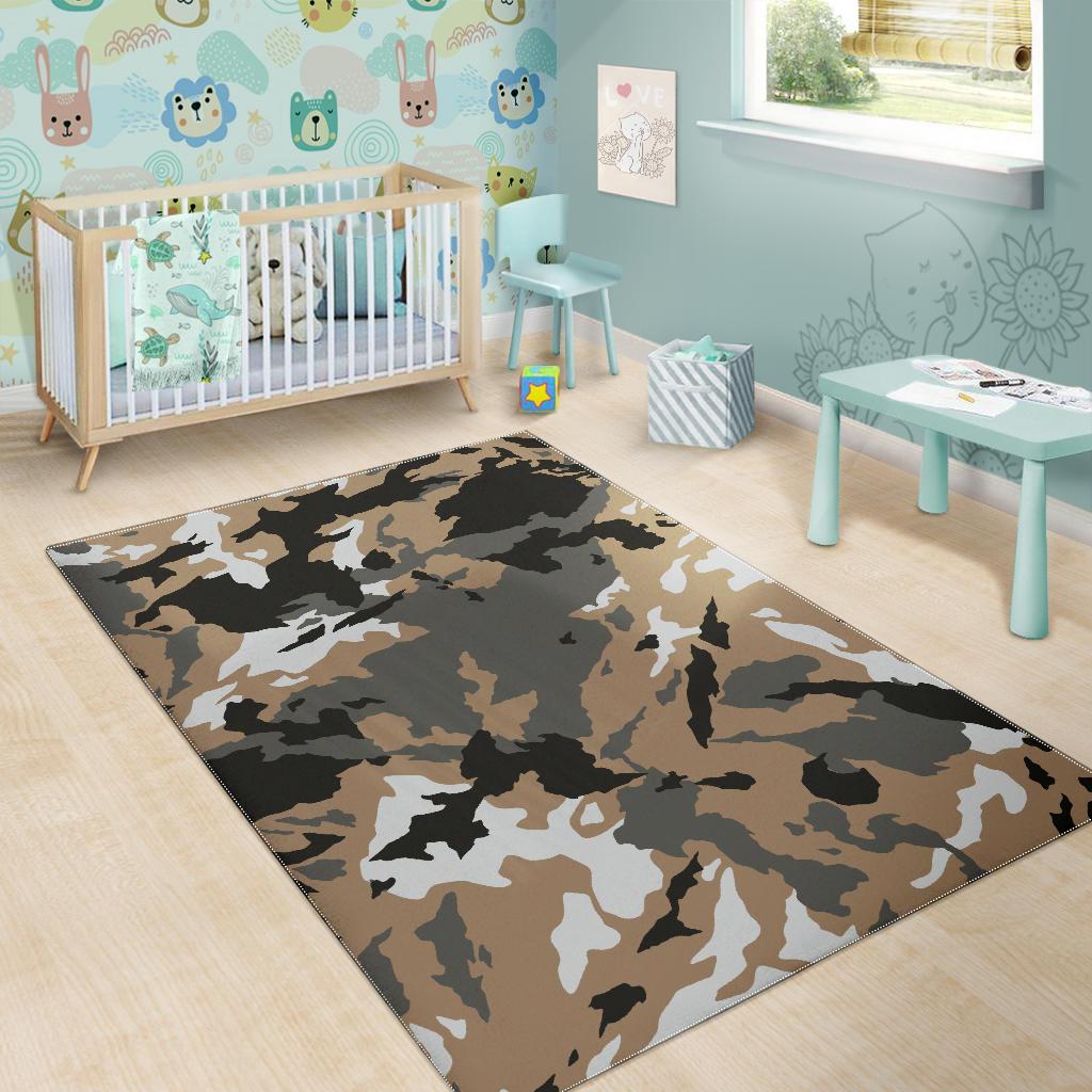 Brown And Black Camouflage Print Area Rug GearFrost