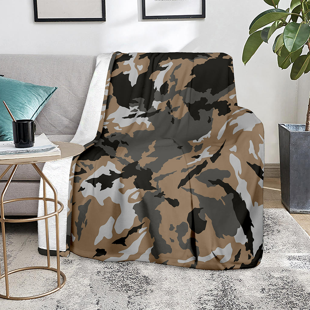 Brown And Black Camouflage Print Blanket