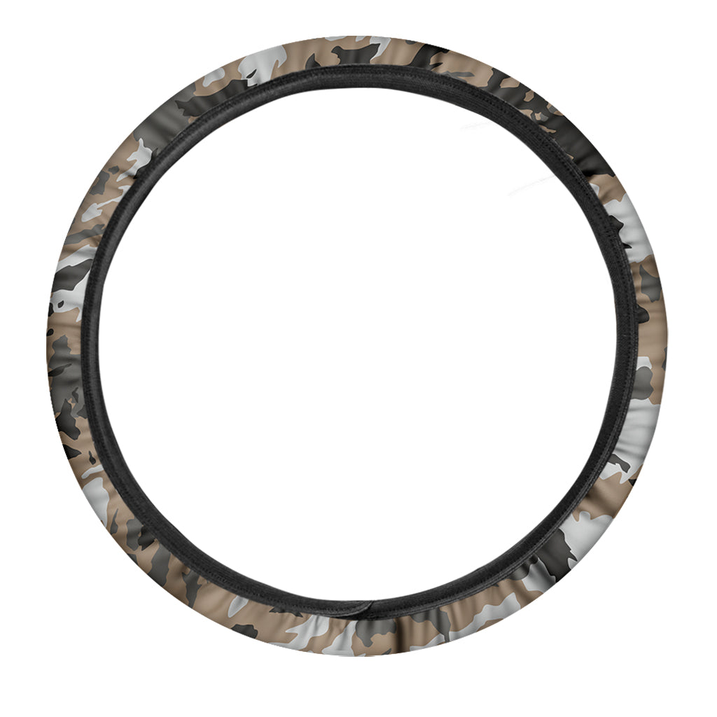 Brown And Black Camouflage Print Car Steering Wheel Cover
