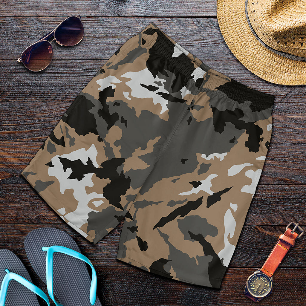 Brown And Black Camouflage Print Men's Shorts