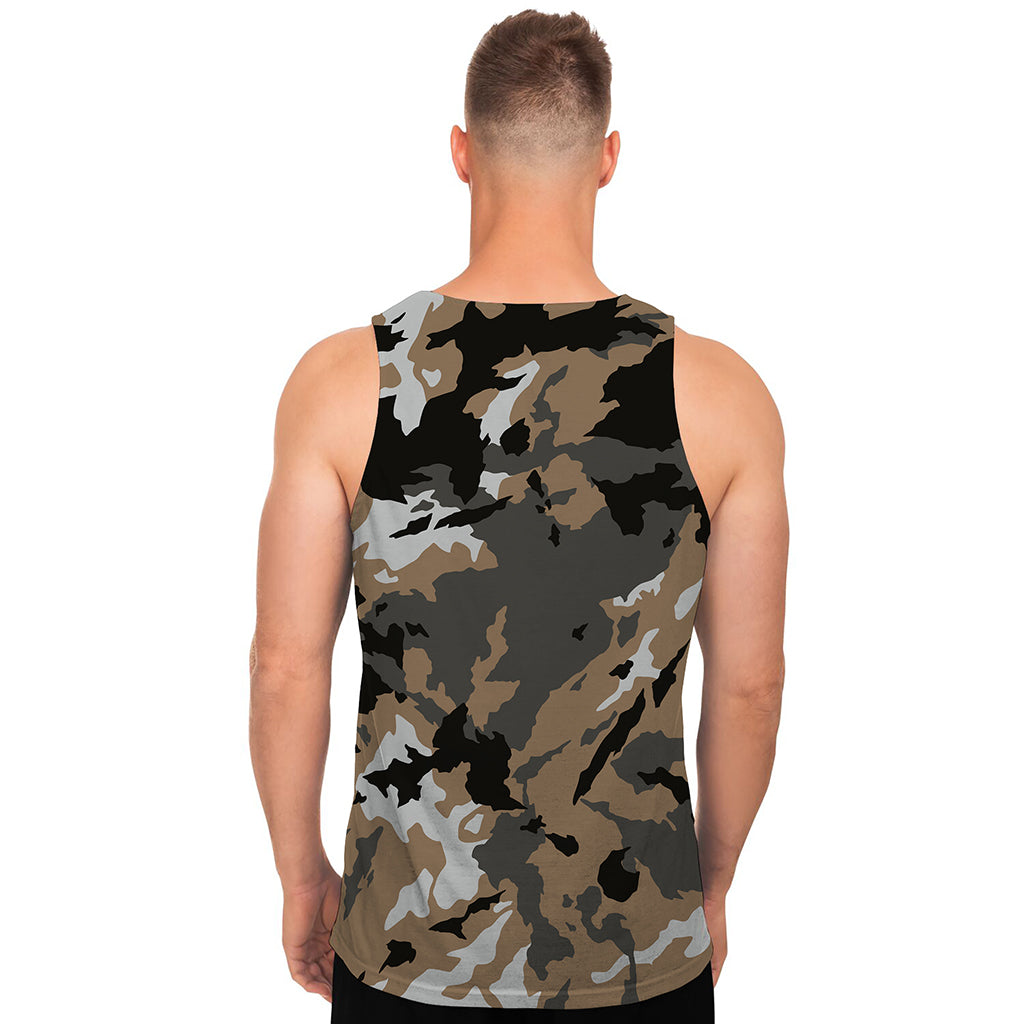 Brown And Black Camouflage Print Men's Tank Top
