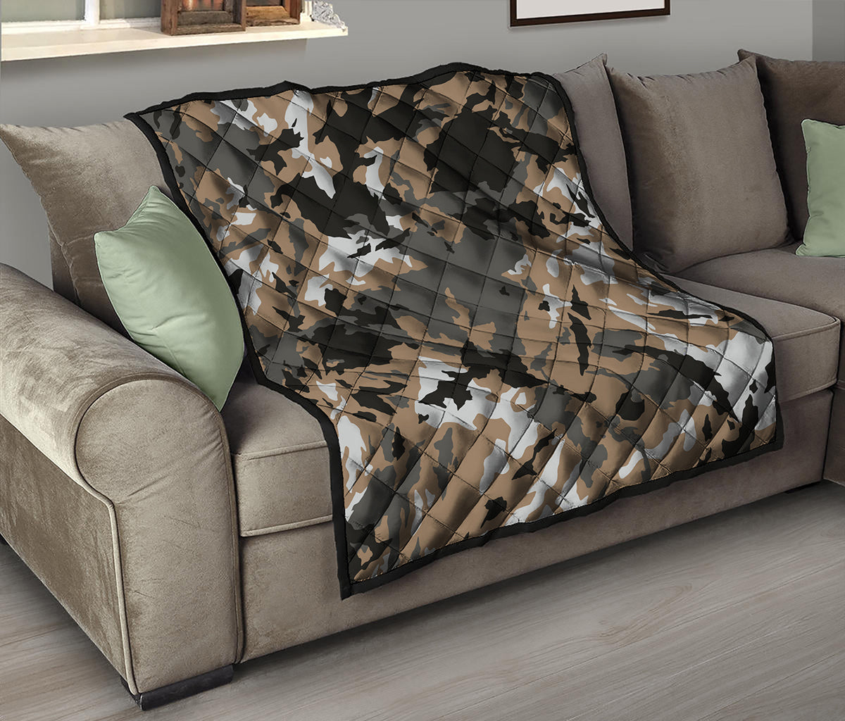 Brown And Black Camouflage Print Quilt